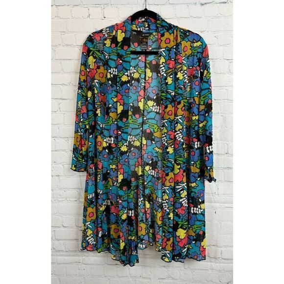 ALI MILES lightweight mesh multicolor open front cardigan sweater XL NWOT - Picture 1 of 9